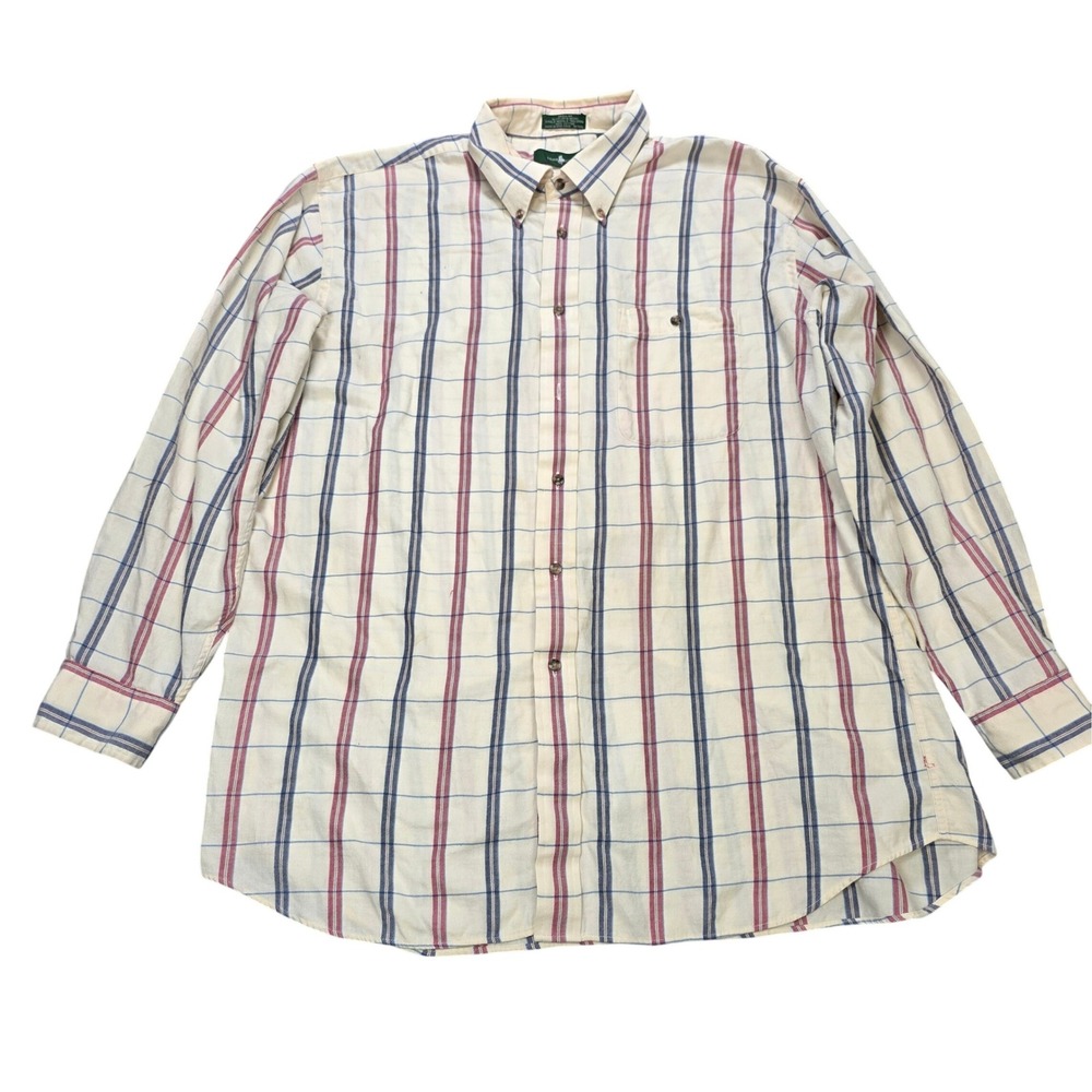 Vintage Hunt Club Plaid Button Down Shirt Men's XL Regular Cream Navy Burgundy